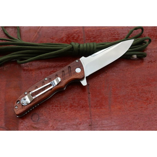Enlan EL-01 EDC Folding Knife [Rose Wood Handle, Liner Lock, Drop Point, Fine Edge]