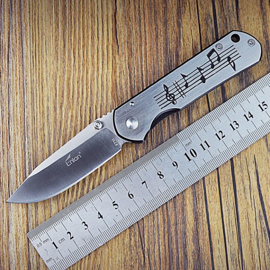 Enlan F710B EDC Folding Knife [Stainless Steel Handle, Frame Lock, Drop point, Fine Edge]