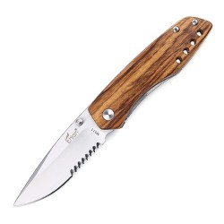 Enlan M011B EDC Folding Knife [Wood Handle, Liner Lock, Drop point, Fine Edge]