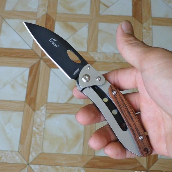 Enlan M030PF EDC Folding Knife [Aluminum Handle, Liner Lock, Drop point, Fine Edge]