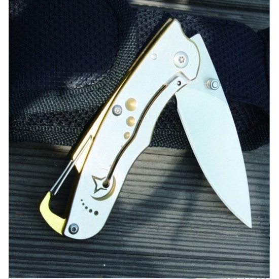 Enlan M05GD EDC Folding Knife [Stainless Steel Handle, Frame Lock, Drop point, Fine Edge]