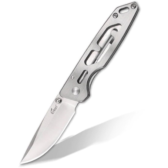 Enlan M06-2 EDC Folding Knife [Stainless Steel Handle, Frame Lock, Drop point, Fine Edge]