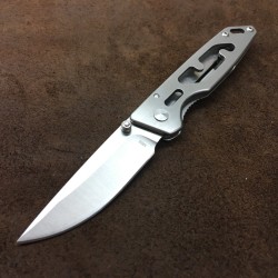 Enlan M06-2 EDC Folding Knife [Stainless Steel Handle, Frame Lock, Drop point, Fine Edge]
