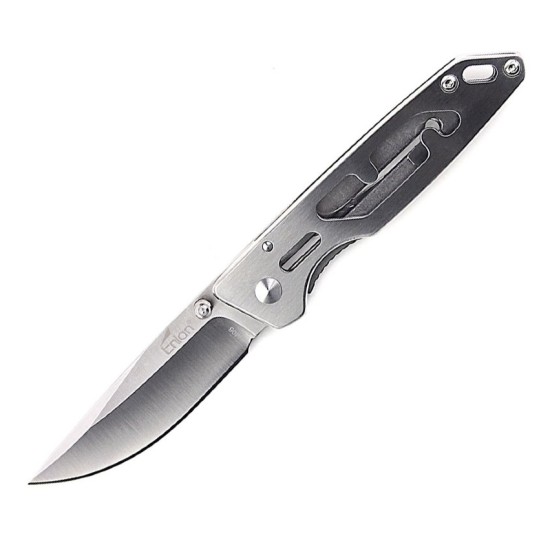 Enlan M06-2 EDC Folding Knife [Stainless Steel Handle, Frame Lock, Drop point, Fine Edge]