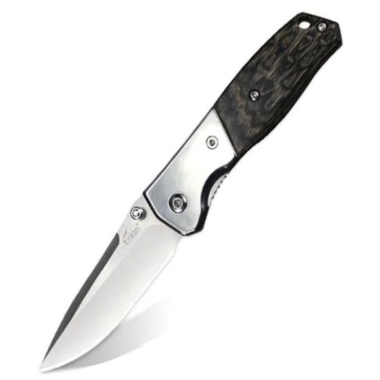 Enlan M09-1 EDC Folding Knife [Stainless Steel Handle, Liner Lock, Drop point, Fine Edge]