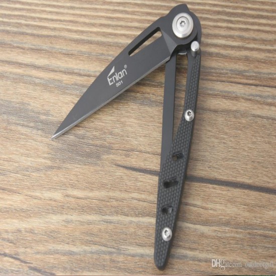 Enlan S01B EDC Folding Knife [G10 Handle, Frame Lock, Drop point, Fine Edge]