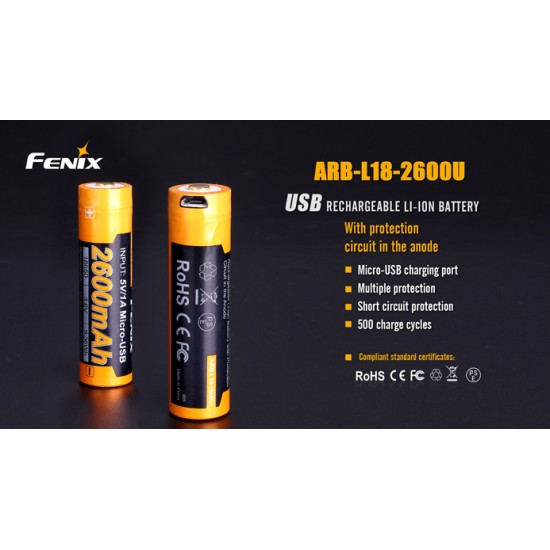 Fenix ARB-L18-2600U USB Rechargeable Li-ion 18650 2600mah Battery