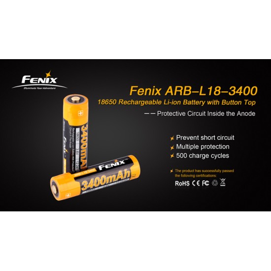 Fenix 18650 3400mAh 3.6V Button Top Rechargeable Li-ion Battery (ARB-L18-3400)