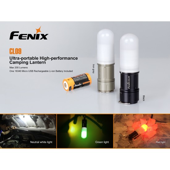 Fenix CL09 Camping Lantern (1x16340, 200 Lumens) with USB Rechargeable Battery