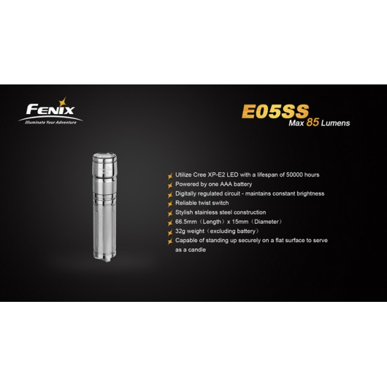 Fenix E05 SS - Stainless Steel LED Keychain Flashlight (85 Lumens) [DISCONTINUED]