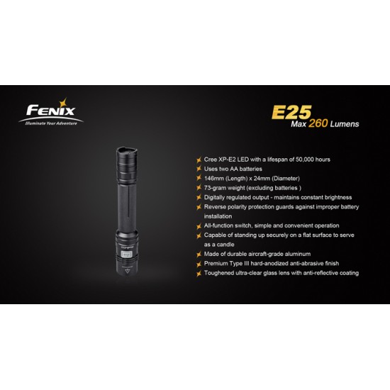 Fenix E25 LED Flashlight (260 Lumens, 2xAA) (Open Pack) 