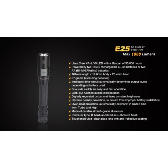 Fenix E25 Ultimate Edition LED Flashlight - 1000 Lumens, 2xAA/2x14500 (Open Box) 