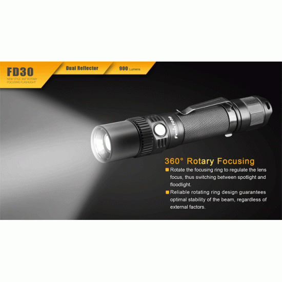 Fenix FD30 Adjustable Focus (Zoom) Tactical LED Flashlight (900 Lumens, 1x18650)