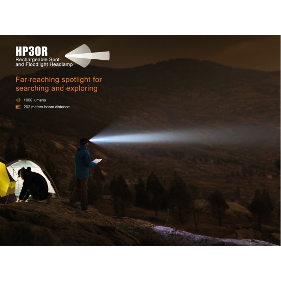 Fenix HP30R USB Rechargeable, Spot + Flood LED Headlamp (1750 Lumens)