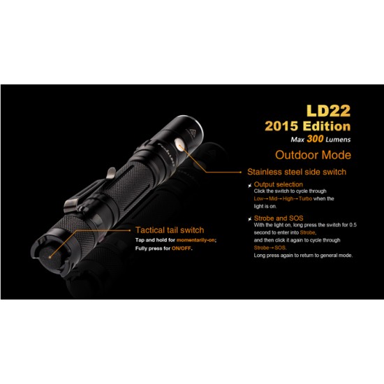 Fenix LD22 AA LED Flashlight, 2015 Edition, Upgraded to 300 Lumens (2xAA)