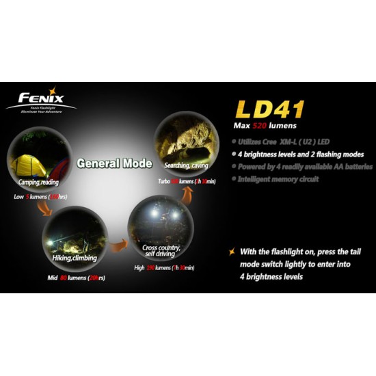 Fenix LD41 XML U2 - 4xAA Flashlight (520 Lumens) [DISCONTINUED/UPGRADED]