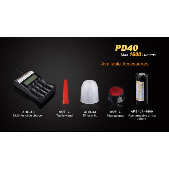 Fenix PD40 LED Flashlight (1600 Lumens, 1x26650)
