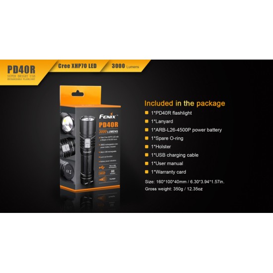 Fenix PD40R Rechargeable LED Flashlight (3000 Lumens, 1x26650)