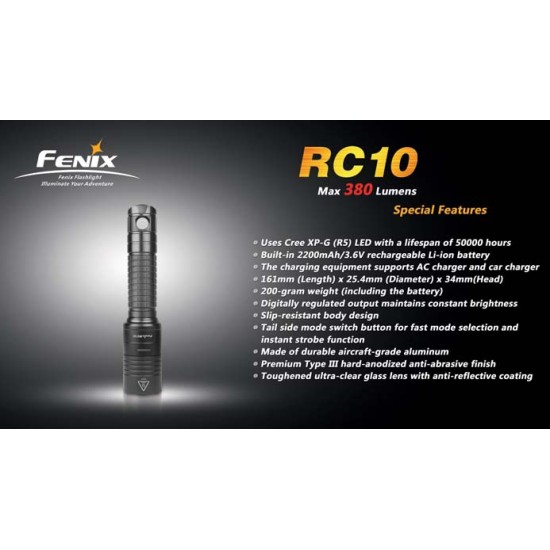 Fenix RC10 Rechargeable Flashlight, 380 Lumens [DISCONTINUED & UPGRADED]