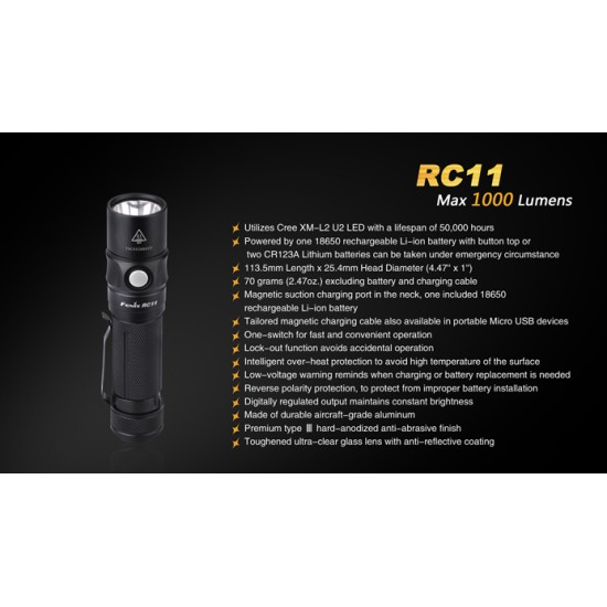 Fenix RC11 Magnetic Rechargeable EDC Flashlight (1000 Lumens, 1x18650)