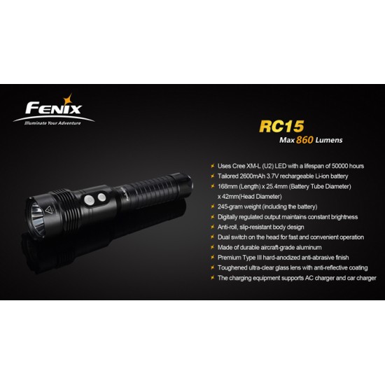 Fenix RC15 Rechargeable LED Flashlight for Police and Security (860 Lumens)