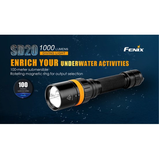 Fenix SD20 100mts Diving Flashlight (1000 Lumens, 2x18650)