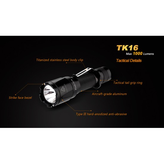 Fenix TK16 Tactical LED Flashlight with Instant Strobe (1x18650, 1000 Lumens)