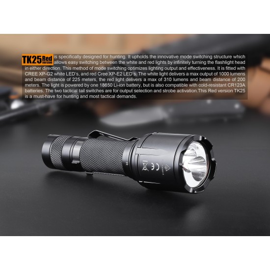 Fenix TK25 Red LED Tactical Flashlight (1000 Lumens, 1x18650) 