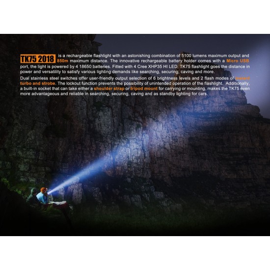 Fenix TK75 2018 Version, 5100 Lumens - High Power LED Search Light (4x18650)