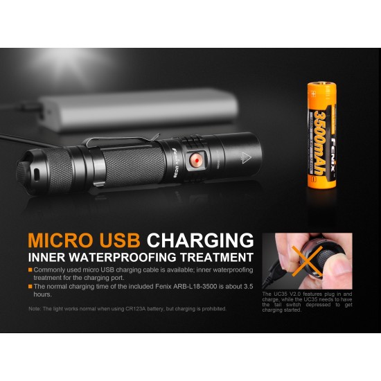 Fenix UC35 V2.0 USB Rechargeable LED Flashlight - 1000 Lumens, 266mts, 1x18650