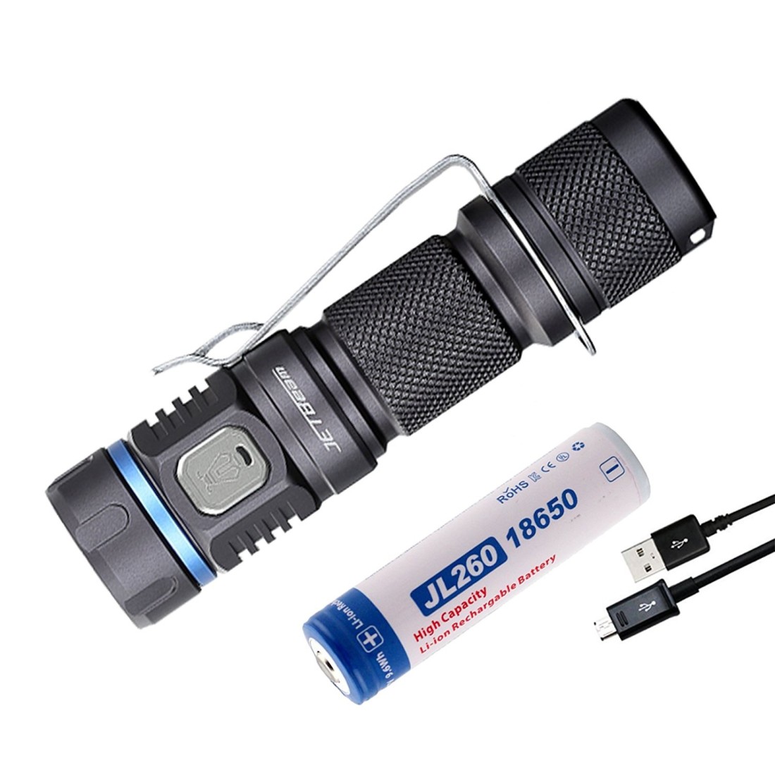 JETBeam E40R USB Rechargeable EDC Flashlight Titanium Grey Flashlight