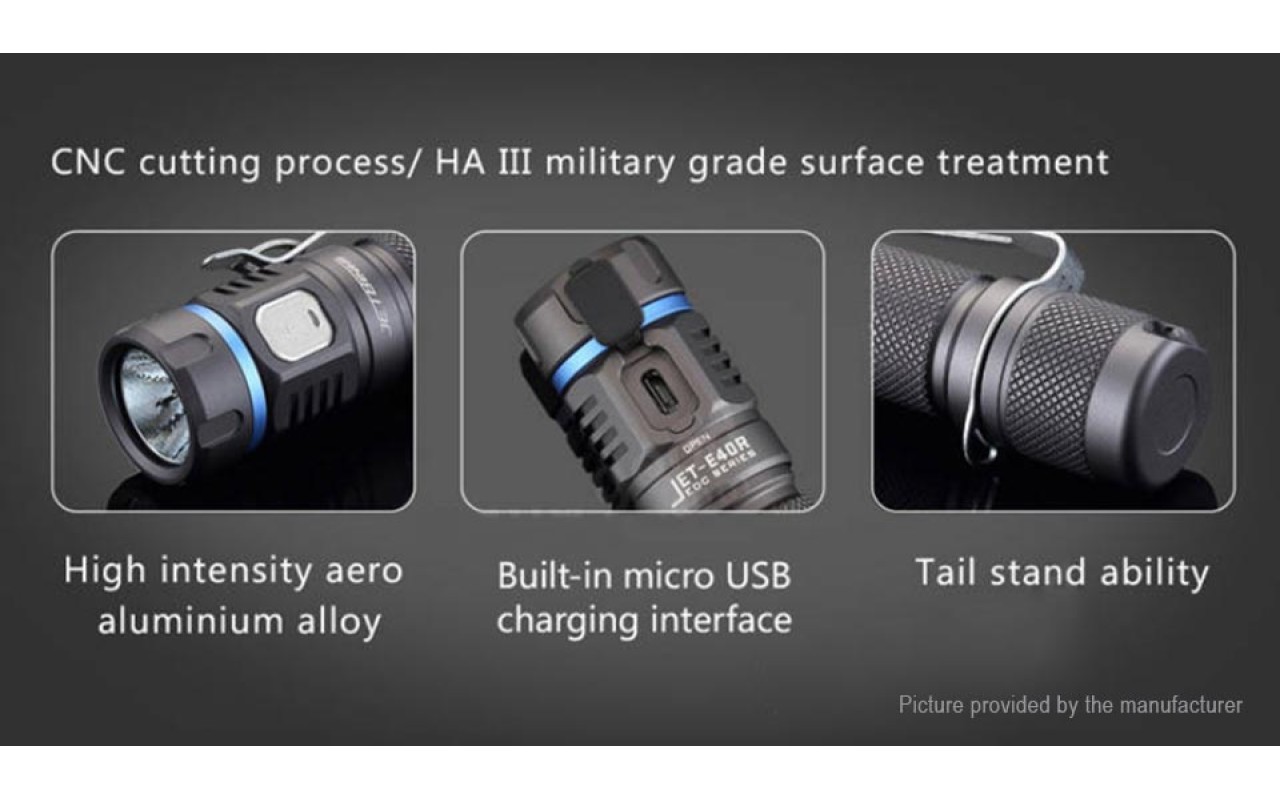 JETBeam E40R USB Rechargeable EDC Flashlight Titanium Grey Flashlight