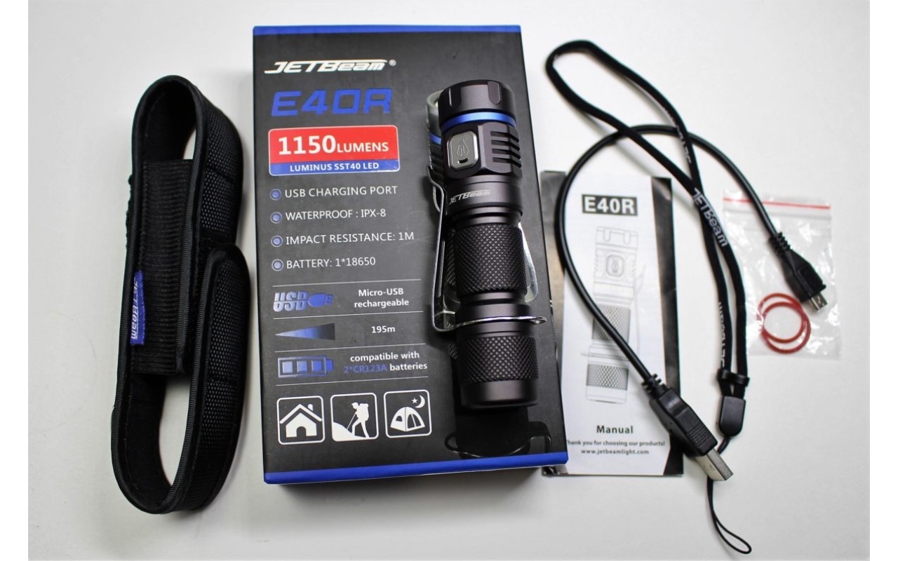 JETBeam E40R USB Rechargeable EDC Flashlight Titanium Grey Flashlight