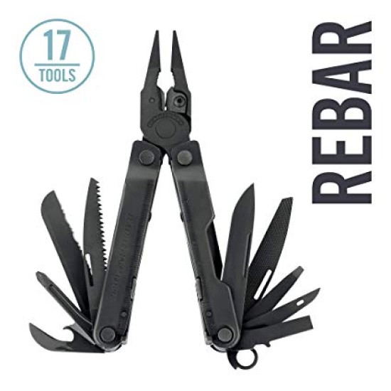 Leatherman Rebar Multi-tool, Black, Made in USA (17 Tools)