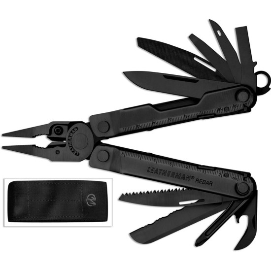 Leatherman Rebar Multi-tool, Black, Made in USA (17 Tools)