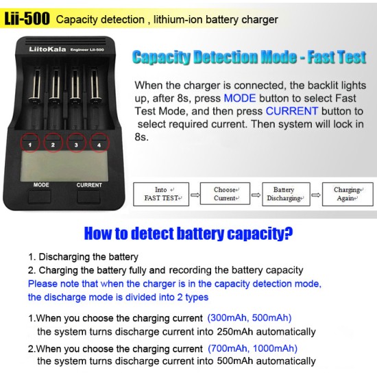 LiitoKala Engineer Lii-500 Smart Universal Battery Charger, Battery Capacity Tester, Power Bank for Li-ion, Ni-MH, LiFePO4