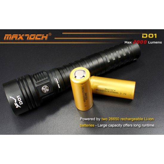 Maxtoch D01 Diving Flashlight, MT-G2, 2000 Lumens (2x26650) Flood Version
