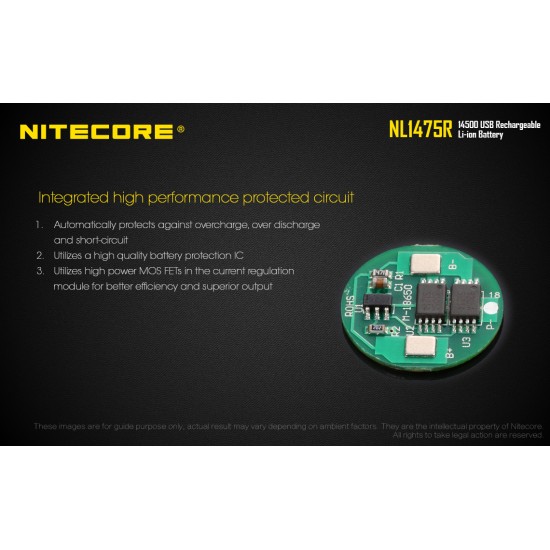 Nitecore 14500 750mAh USB Rechargeable Li-ion Battery (NL1475R - 3.6V)