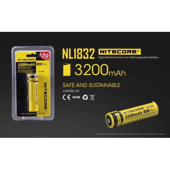 Nitecore 18650 3200mAh Rechargeable Li-ion Battery (NL1832 - 3.7v) (New Version)