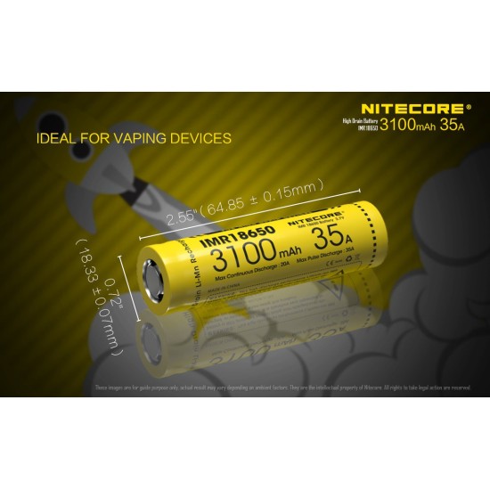 Nitecore IMR 18650 3100mAh 35A High Discharge Battery (New, Flat Top)