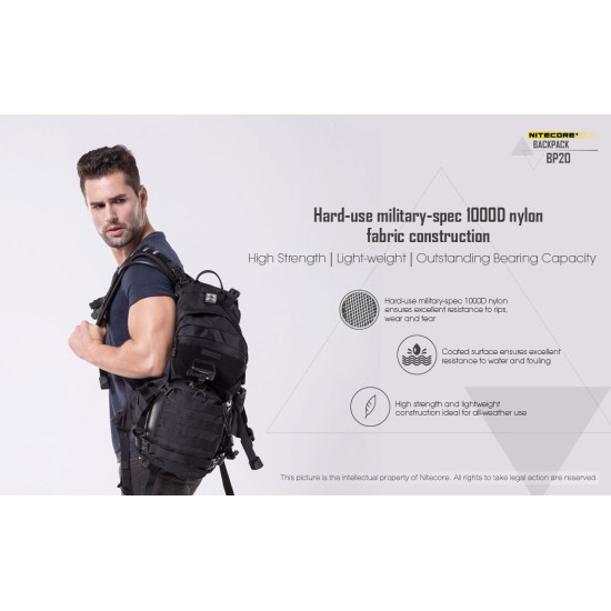 Nitecore BP20 Tactical Backpack(20lts), Multi-purpose, Designed for Everyday use (17.7x11x4.7 Inches)