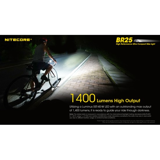 Nitecore BR25 Ultra-Bright 1400 Lumen Bike Light, 4 Modes with 5000mAh USB-C Rechargeable Battery