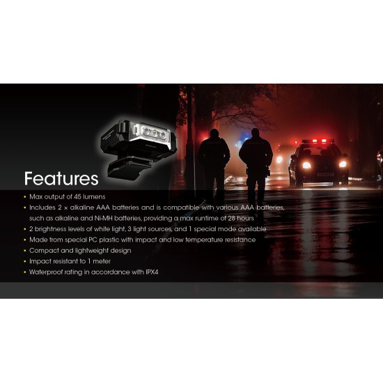 Nitecore CL10 Red-Blue Police Duty Flashing Clip-on Light, Cap Light (45 Lumens, 2x AAA)