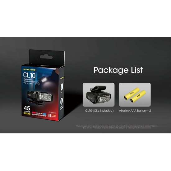 Nitecore CL10 Red-Blue Police Duty Flashing Clip-on Light, Cap Light (45 Lumens, 2x AAA)
