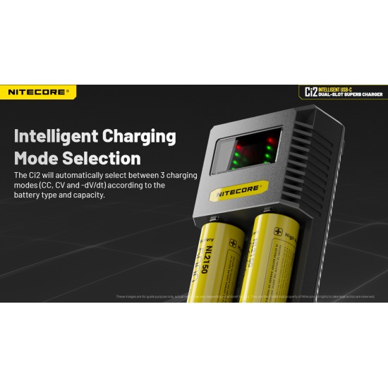 Nitecore Ci2, Dual Slot Portable USB-C Charger (for Li-ion, IMR, Ni-MH Batteries)