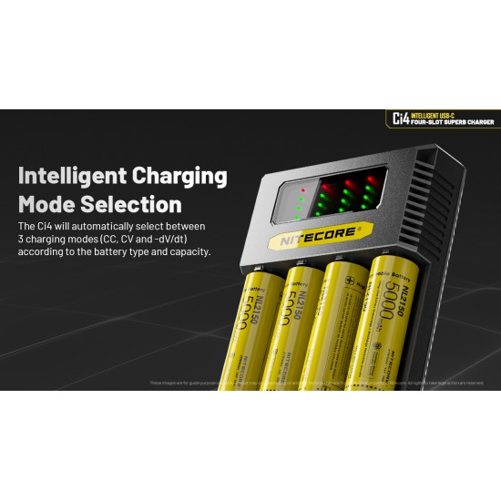 Nitecore Ci4, 4-Slot Portable USB-C Charger (for Li-ion, IMR, Ni-MH Batteries)