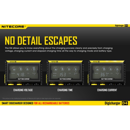 Nitecore Digicharger D4 - Four Battery Multi-Charger with LCD Display (New 2017 EU Version)