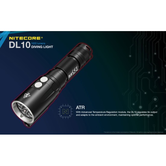 Nitecore DL10 Diving flashlight with Scuba Diving Pointer (1000 Lumens, 1x18650)