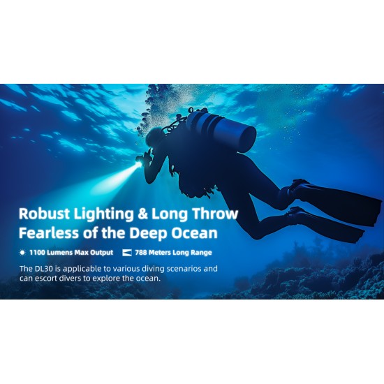 Nitecore DL30 100mts Diving Flashlight for Underwater Sport with White Outputs (1100 Lumens, 1x21700)