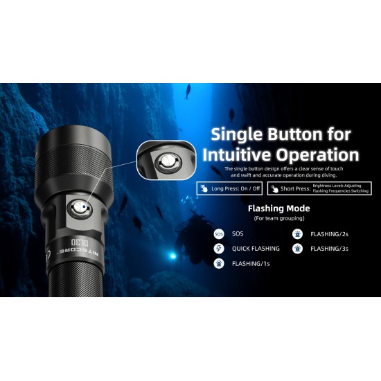 Nitecore DL30 100mts Diving Flashlight for Underwater Sport with White Outputs (1100 Lumens, 1x21700)